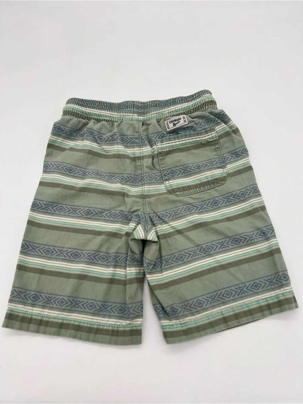 OshKosh B'gosh Boys Green Striped Cotton Shorts Sz 6